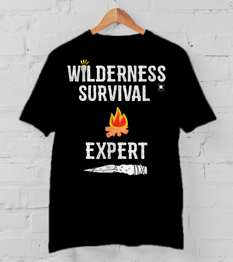 Wilderness Survival Expert Fire Torch And Spear Icons T-Shirt