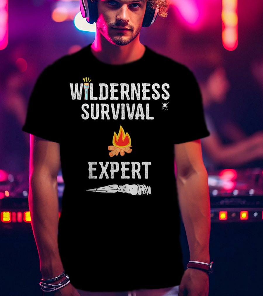 Wilderness Survival Expert Fire Torch And Spear Icons T-Shirt