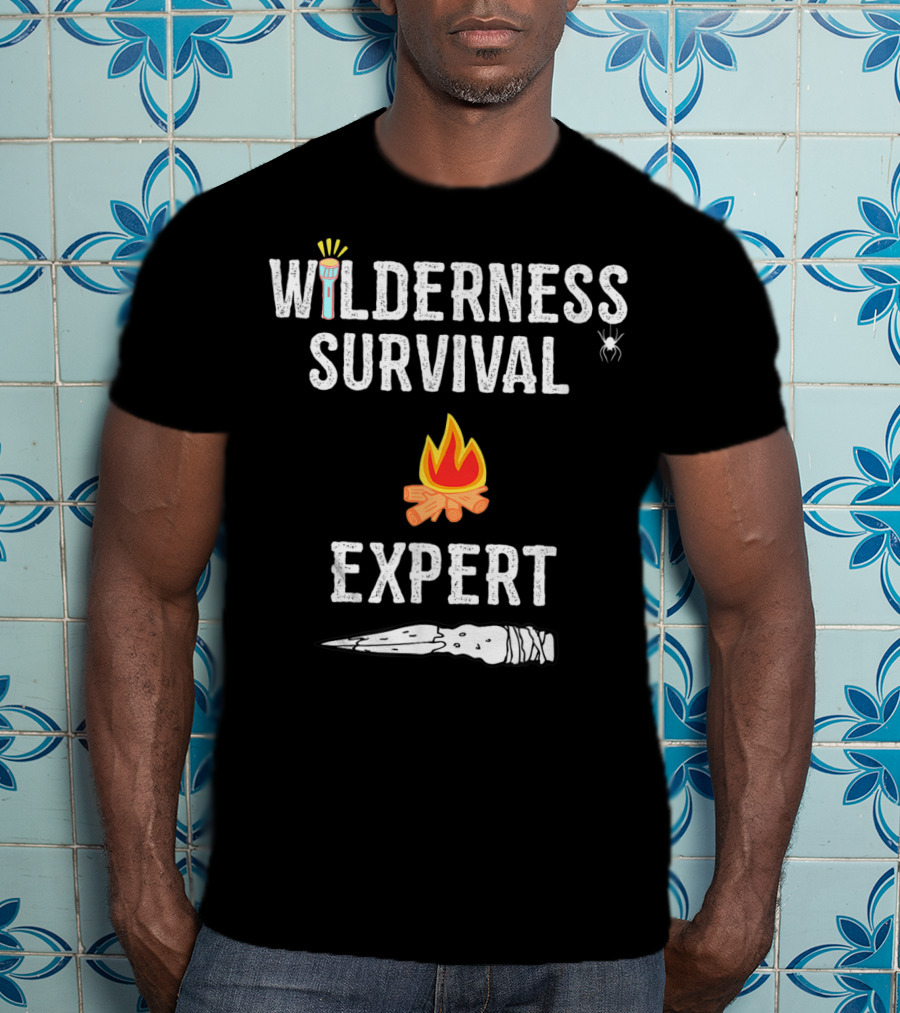 Wilderness Survival Expert Fire Torch And Spear Icons T-Shirt