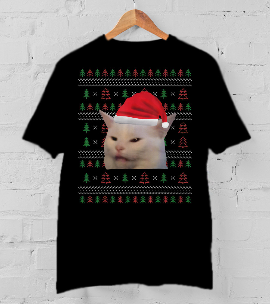 Christmas Confused Cat Meme Ugly T-Shirt