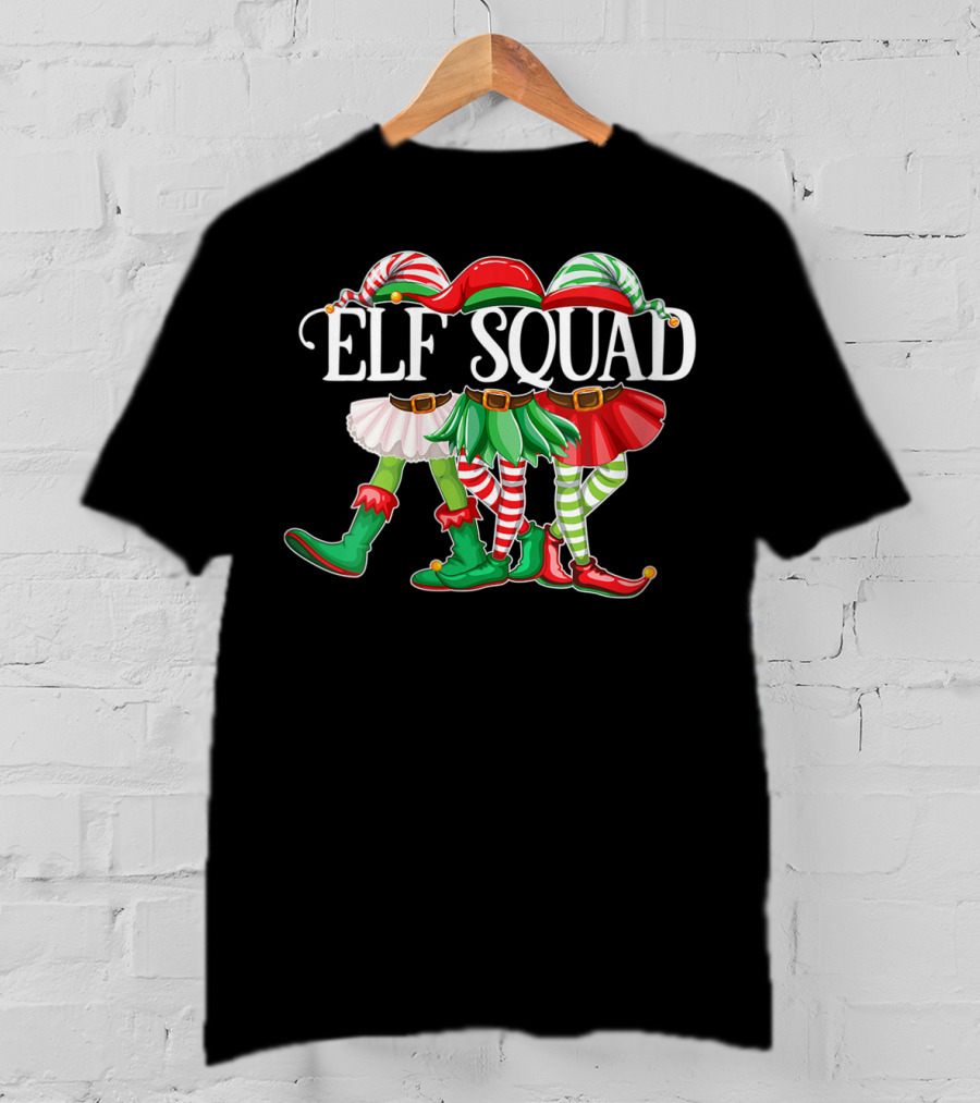 ELF SQUAD Christmas Elves In Festive Attire With Candy Cane Stripes T-Shirt
