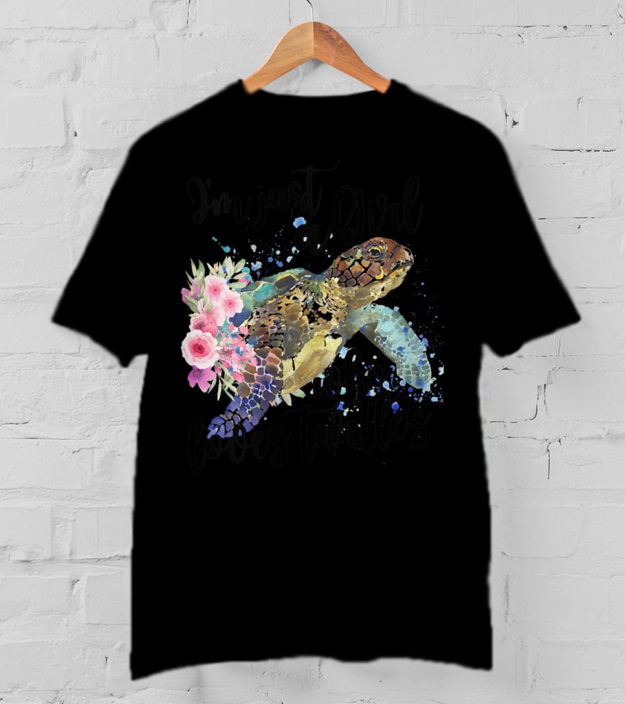 I'm Just A Girl Who Loves Turtles With Floral Turtle T-Shirt