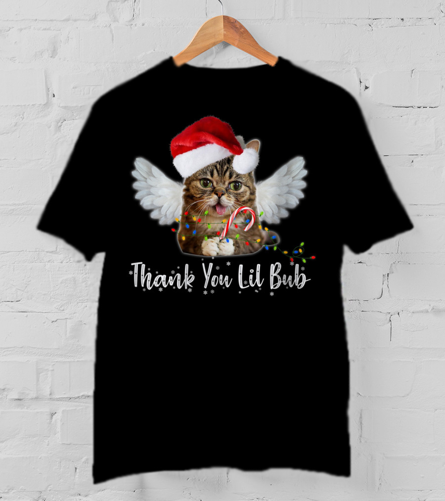 Thank You Lil Bub Angel Cat With Santa Hat And Candy Cane T-Shirt