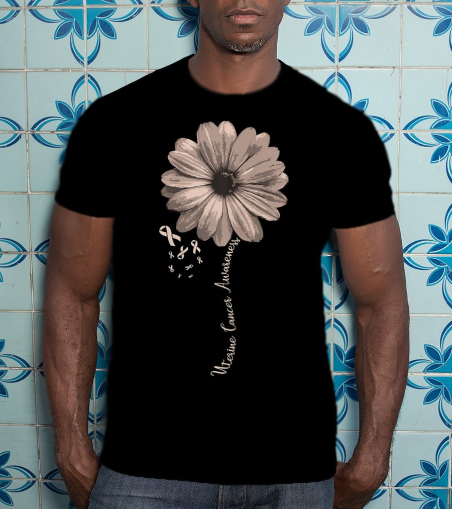 Uterine Cancer Awareness Flower Ribbon T-Shirt