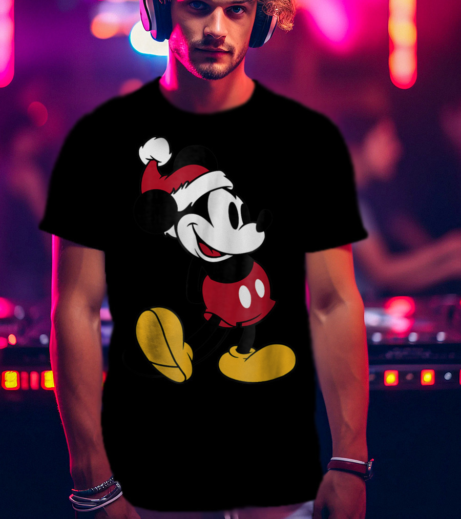 Disney Classic Mickey Mouse In Santa Hat T-Shirt