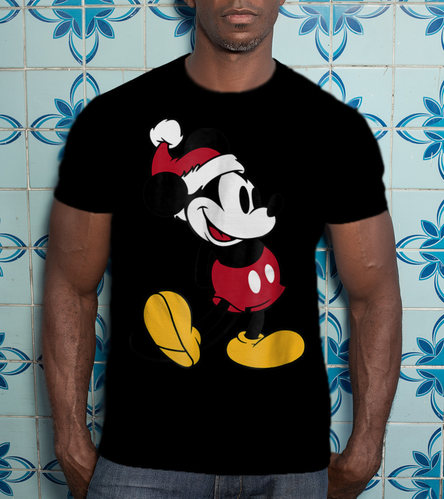 Disney Classic Mickey Mouse In Santa Hat T-Shirt