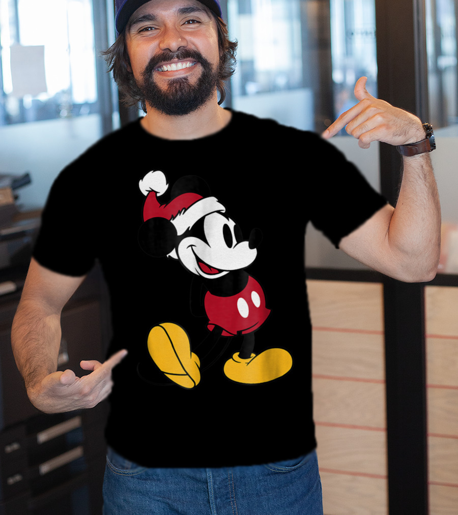 Disney Classic Mickey Mouse In Santa Hat T-Shirt