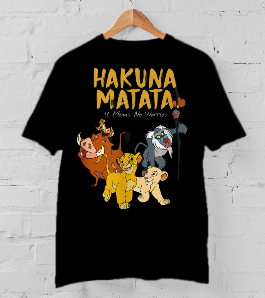 Hakuna Matata Disney Lion King It Means No Worries Characters Rafiki Simba Timon Pumbaa T-Shirt