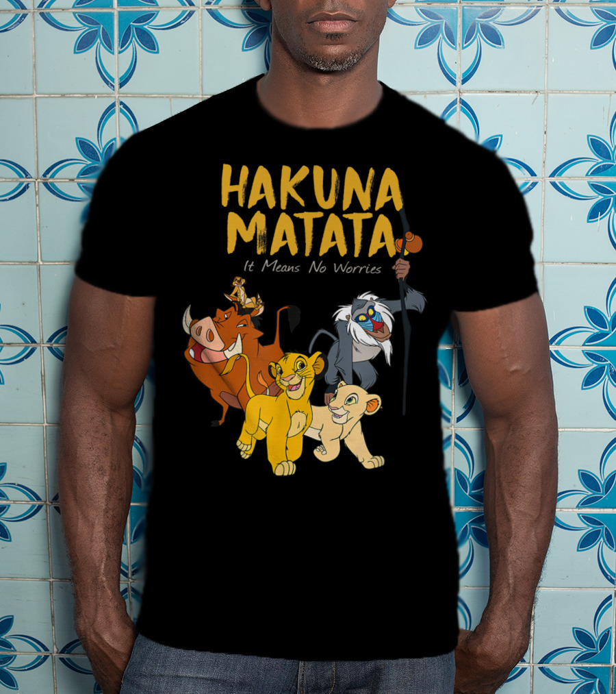 Hakuna Matata Disney Lion King It Means No Worries Characters Rafiki Simba Timon Pumbaa T-Shirt