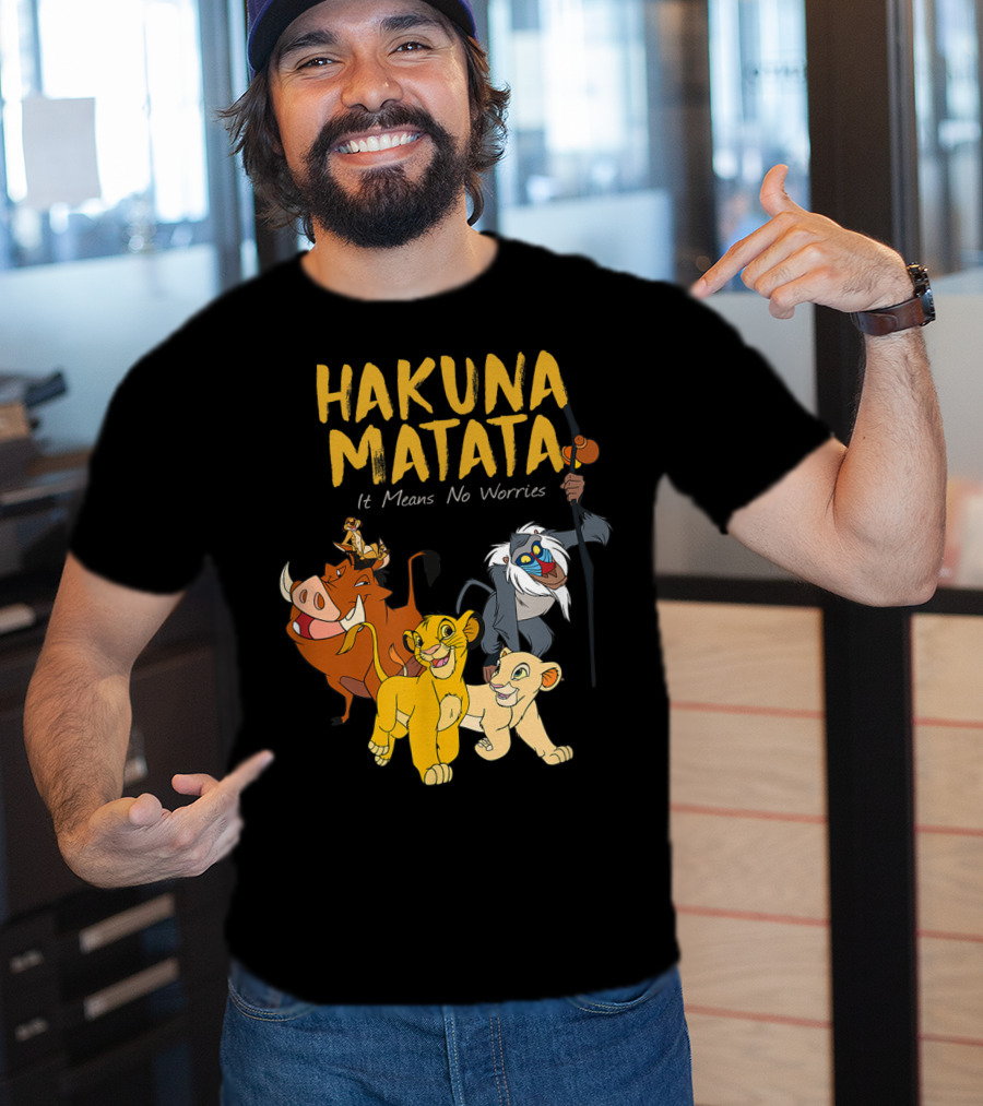 Hakuna Matata Disney Lion King It Means No Worries Characters Rafiki Simba Timon Pumbaa T-Shirt