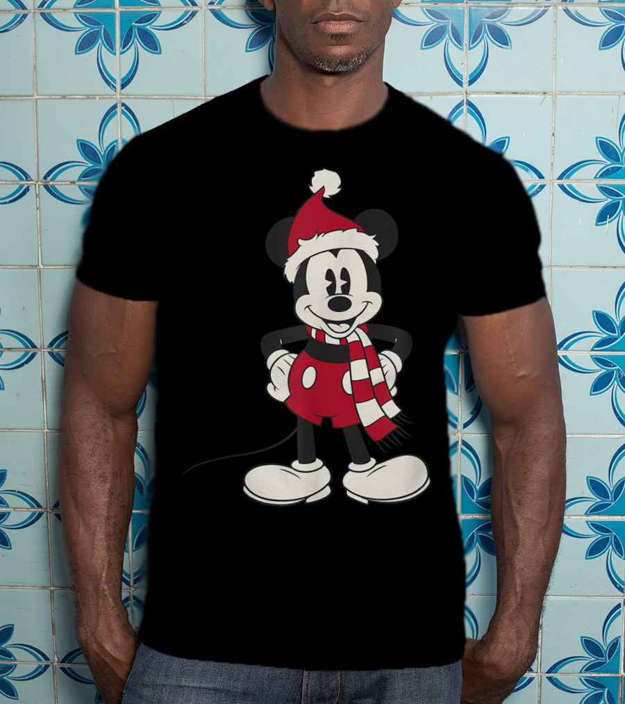 Disney Mickey Mouse Santa Hat And Scarf T-Shirt