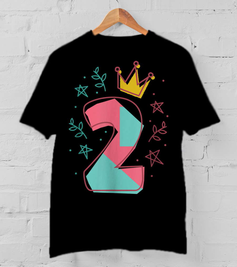 2Nd Birthday Crown Stars Leaves T-Shirt