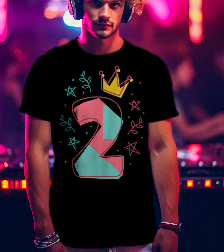 2Nd Birthday Crown Stars Leaves T-Shirt