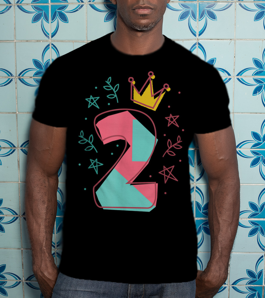 2Nd Birthday Crown Stars Leaves T-Shirt