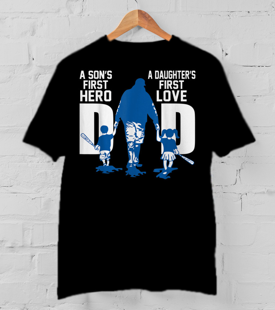 A Son's First Hero A Daughter's First Love Dad Baseball Bat Fatherhood Trio T-Shirt