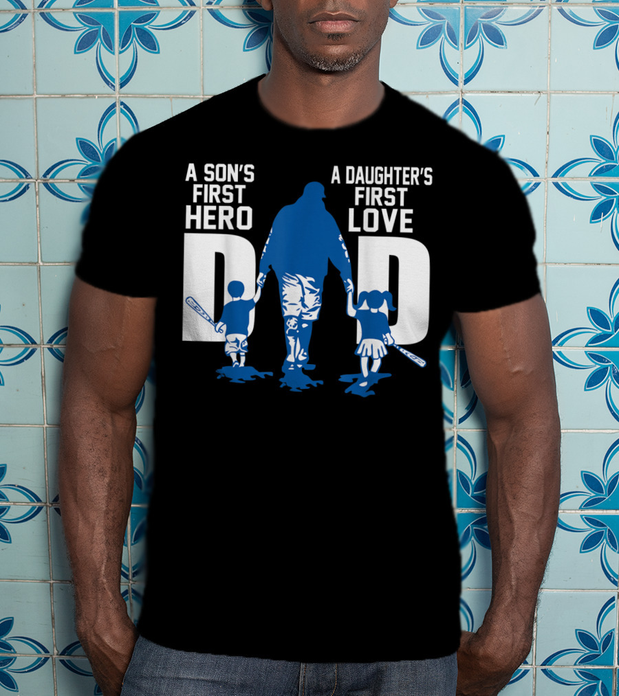 A Son's First Hero A Daughter's First Love Dad Baseball Bat Fatherhood Trio T-Shirt