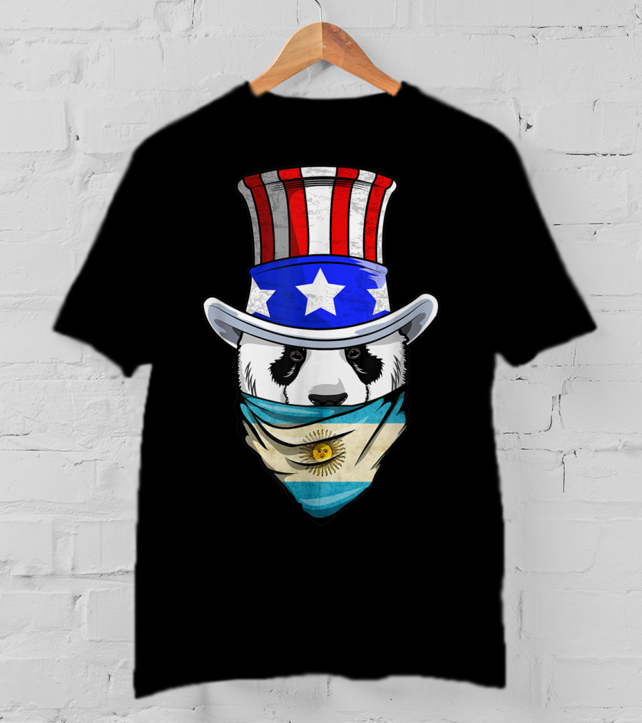 Argentinian Panda Bear In Argentina Bandana Flag With Uncle Sam Hat T-Shirt