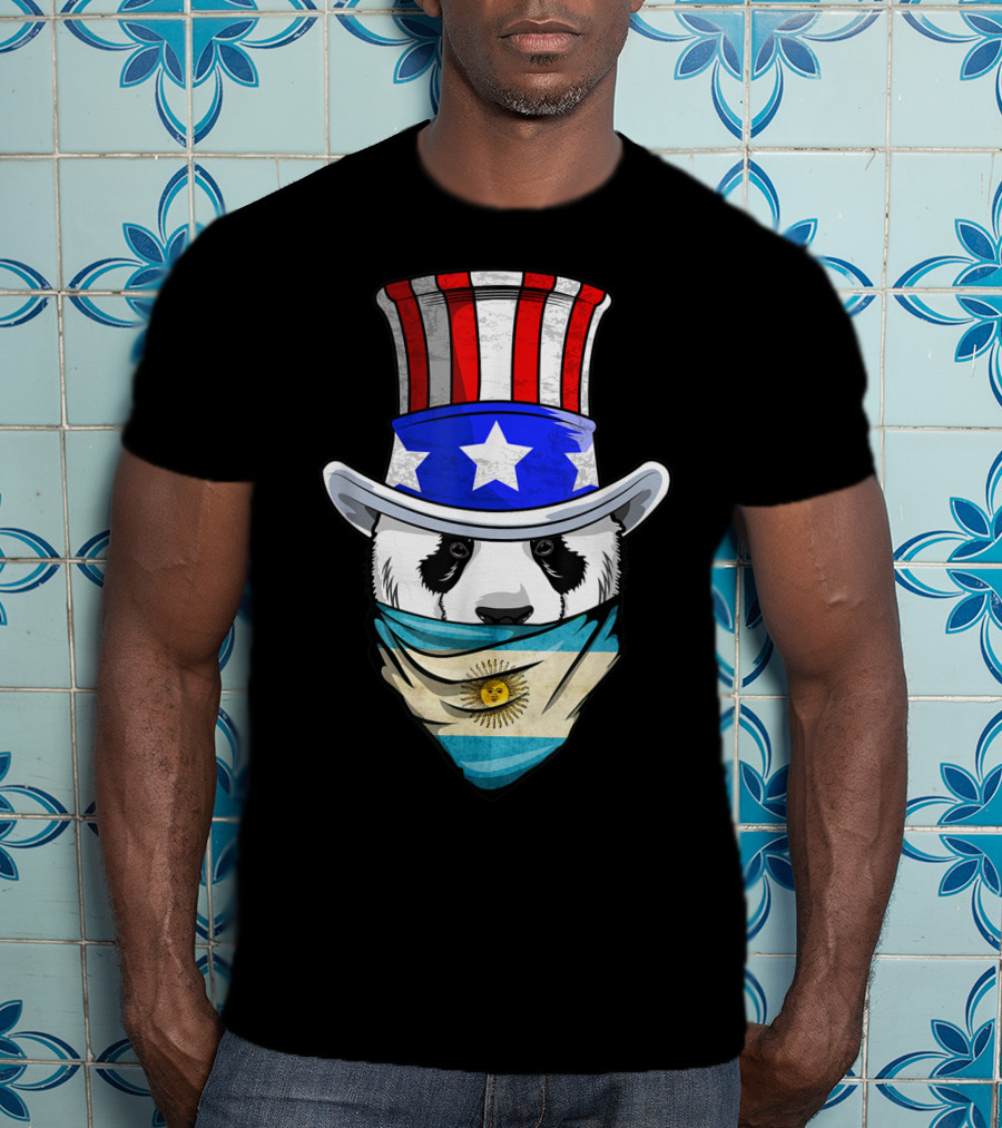 Argentinian Panda Bear In Argentina Bandana Flag With Uncle Sam Hat T-Shirt