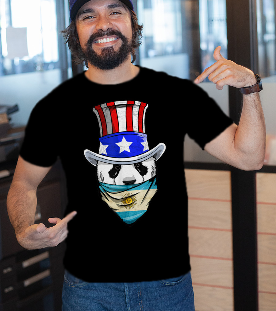 Argentinian Panda Bear In Argentina Bandana Flag With Uncle Sam Hat T-Shirt
