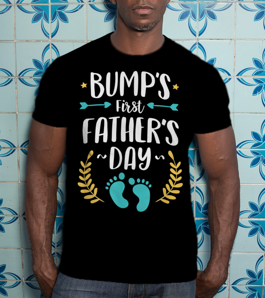 Bump's First Father's Day Baby Footprints Arrows And Stars T-Shirt