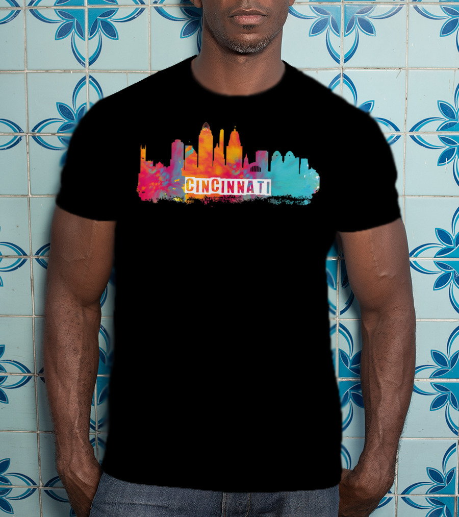 Cincinnati Ohio Watercolor Skyline Cincinnati State Pride T-Shirt