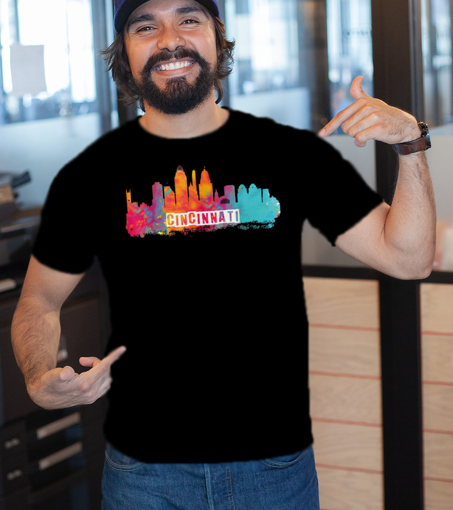 Cincinnati Ohio Watercolor Skyline Cincinnati State Pride T-Shirt