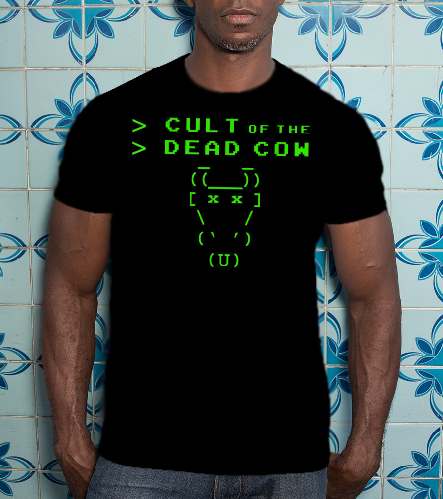 Cult Of The Dead Cow ASCII Art Green Text T-Shirt