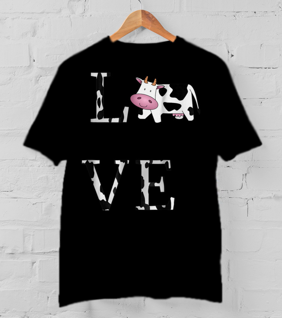 Cow Print LOVE With Cute Cow Face T-Shirt