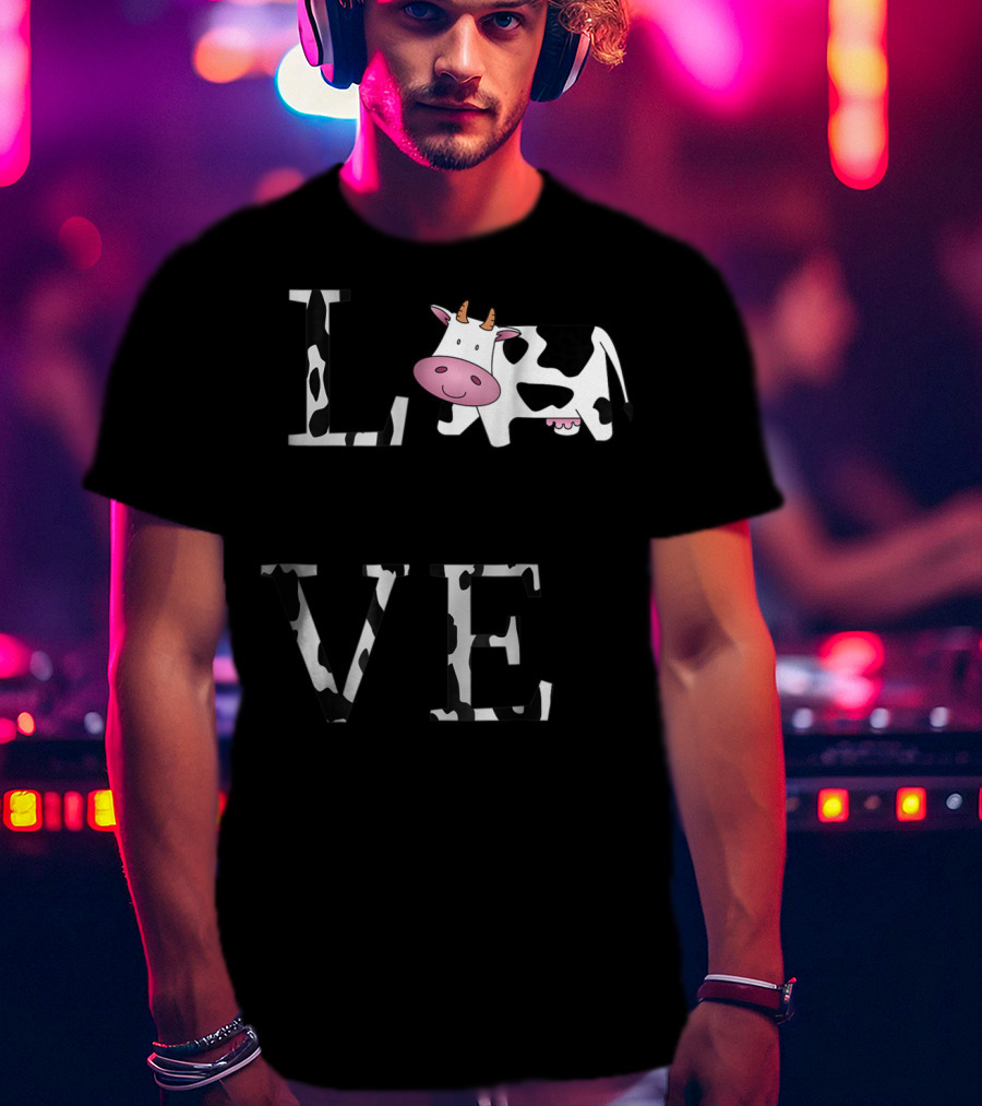 Cow Print LOVE With Cute Cow Face T-Shirt