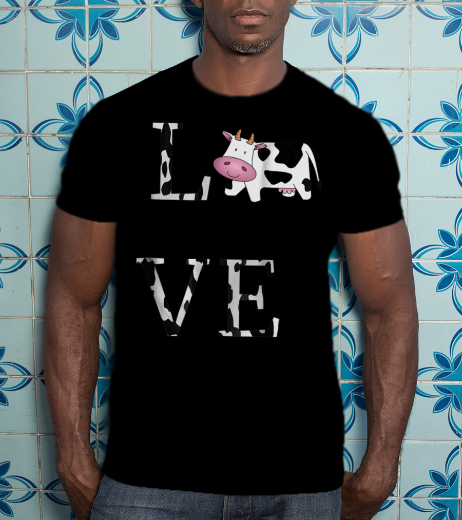 Cow Print LOVE With Cute Cow Face T-Shirt