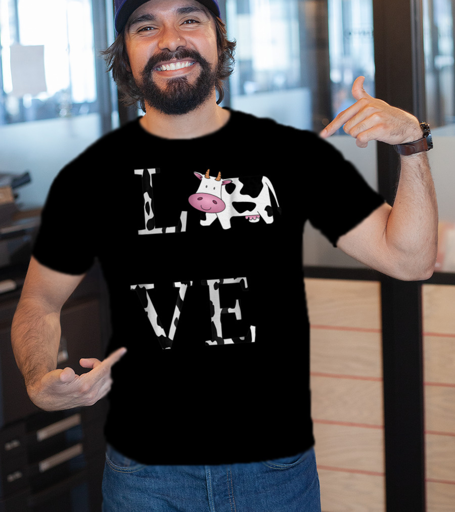 Cow Print LOVE With Cute Cow Face T-Shirt