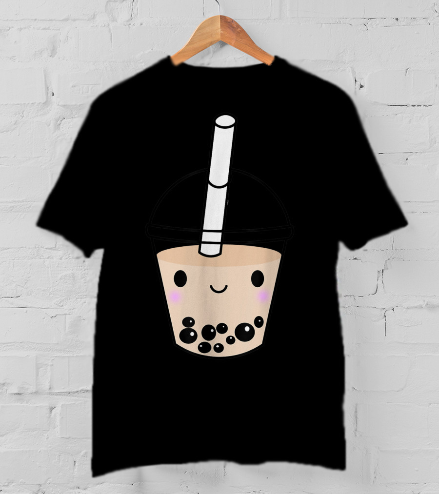 Cute Kawaii Boba Milk Tea Lover With Smiling Bubble Face T-Shirt