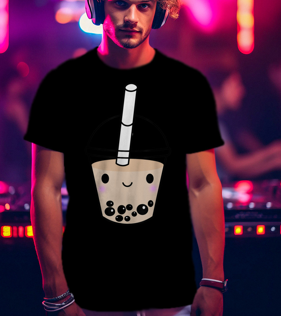 Cute Kawaii Boba Milk Tea Lover With Smiling Bubble Face T-Shirt