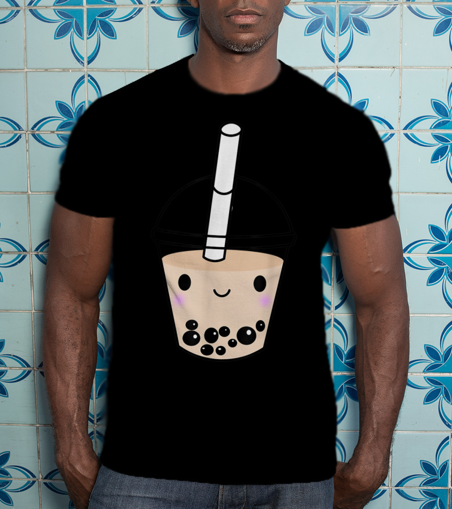 Cute Kawaii Boba Milk Tea Lover With Smiling Bubble Face T-Shirt