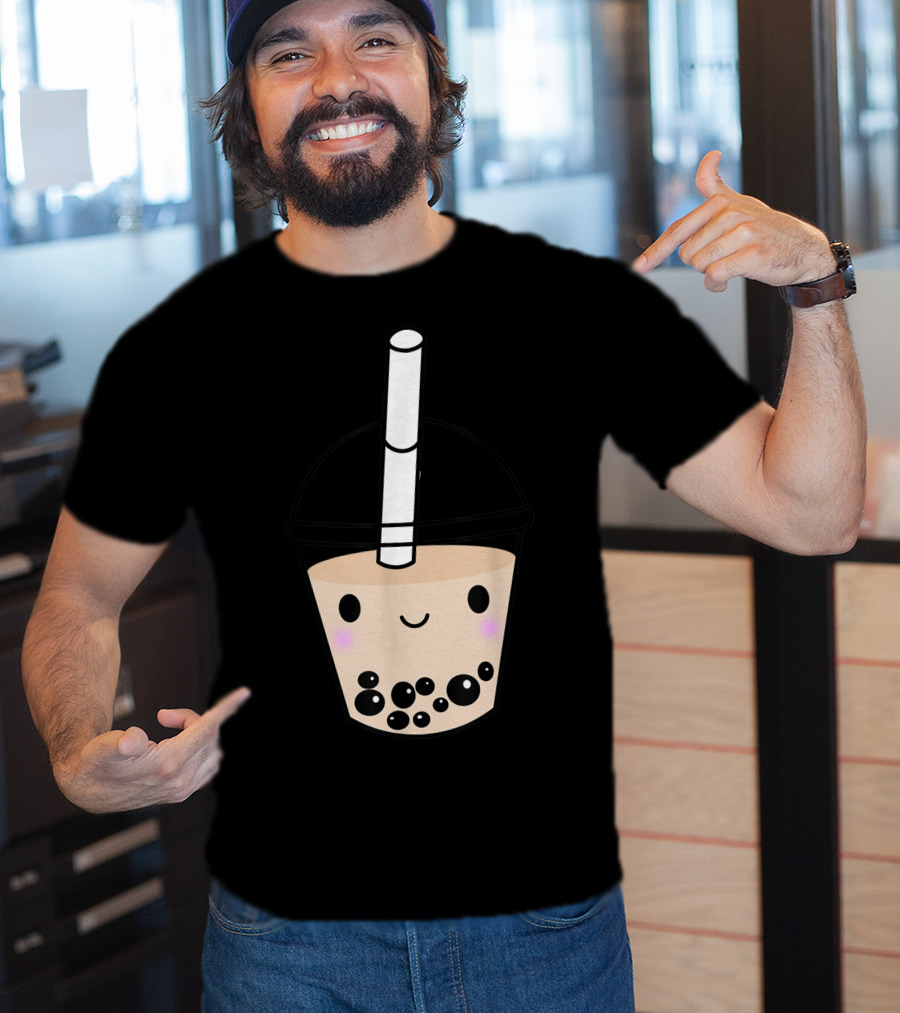 Cute Kawaii Boba Milk Tea Lover With Smiling Bubble Face T-Shirt