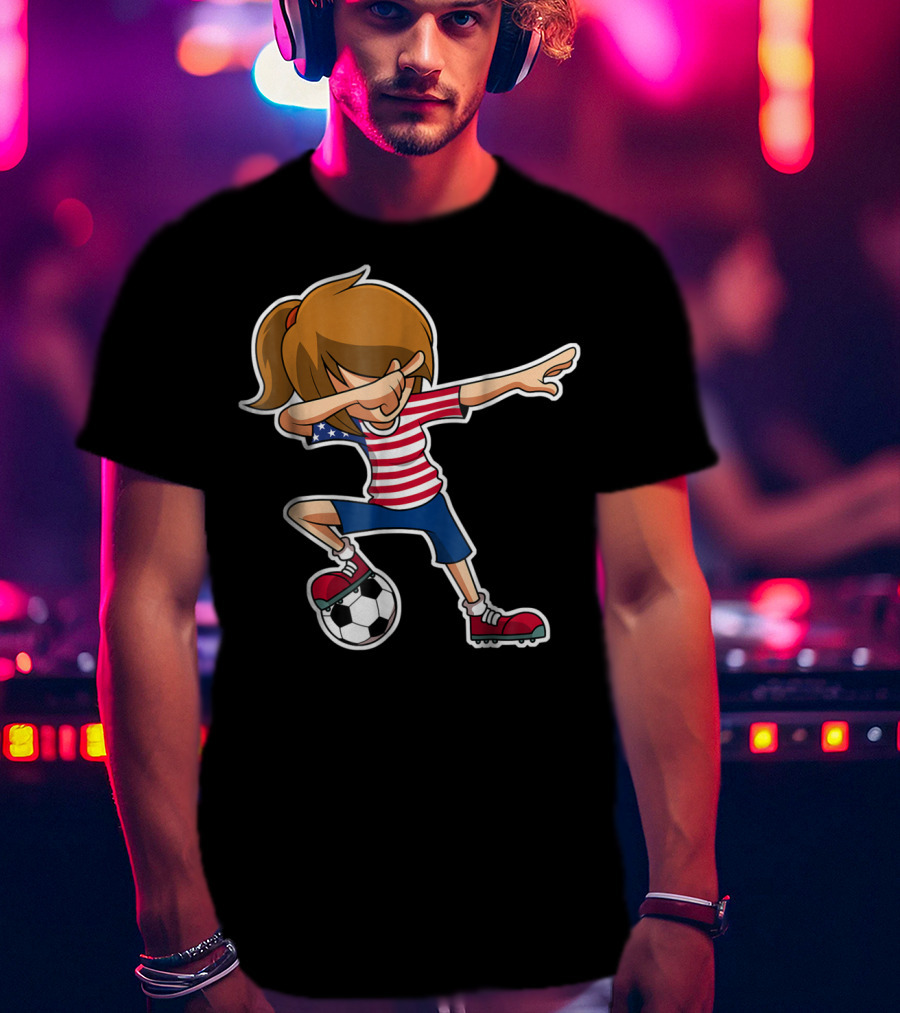 USA Soccer Girl Dabbing Pose With American Flag Jersey T-Shirt