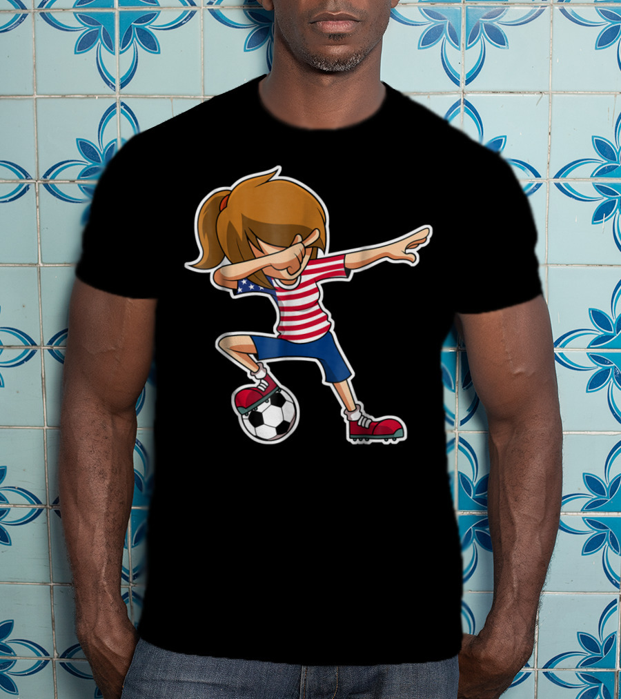 USA Soccer Girl Dabbing Pose With American Flag Jersey T-Shirt