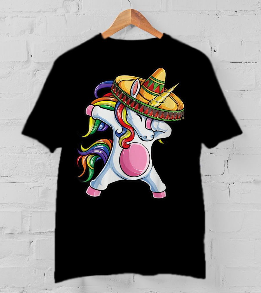 Dabbing Unicorn With Sombrero Cinco De Mayo T-Shirt