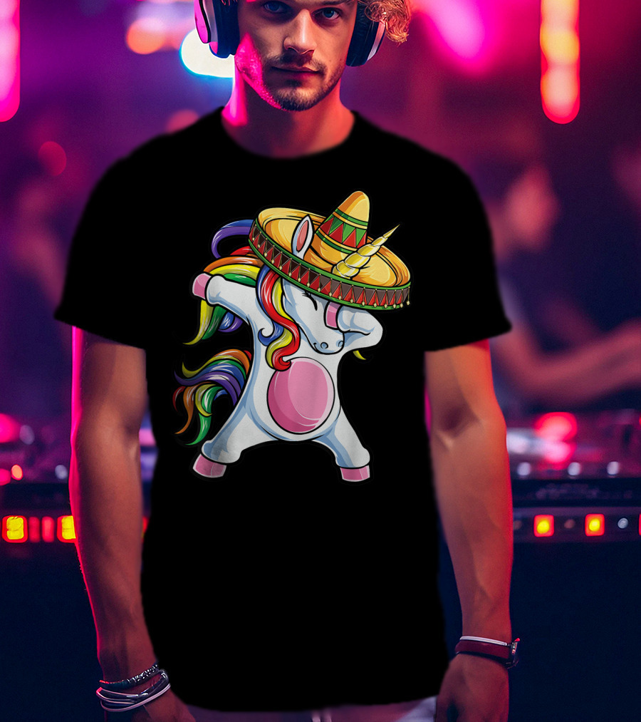 Dabbing Unicorn With Sombrero Cinco De Mayo T-Shirt