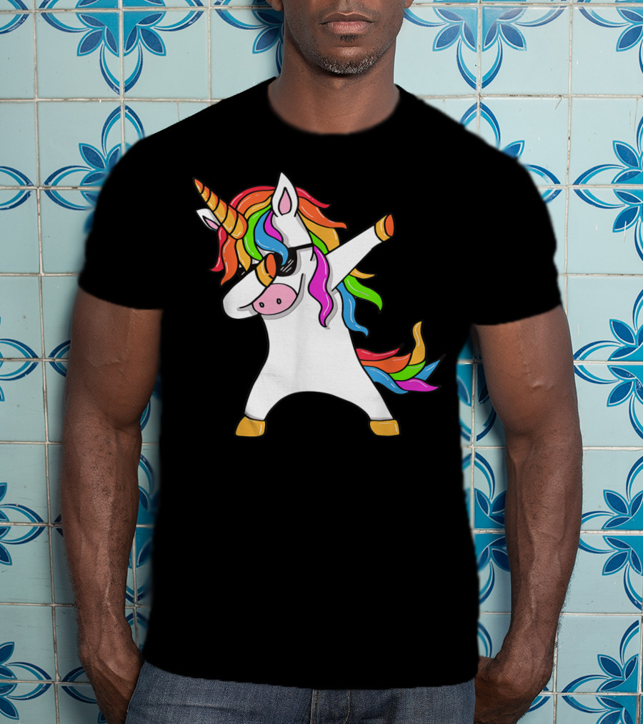 Dabbing Unicorn Rainbow Hair Dab Pose T-Shirt