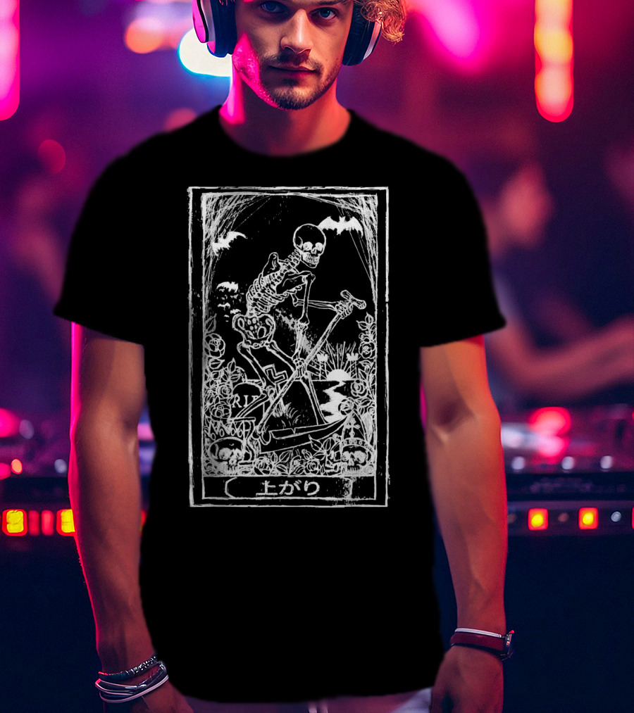 Death Tarot Skeleton Reaper Nu Goth Punk Japa Horror Bats Skulls T-Shirt