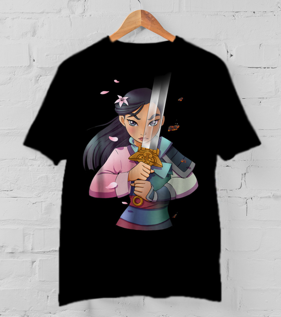 Disney Mulan Anime Half Girl Half Warrior Sword Blossoms T-Shirt