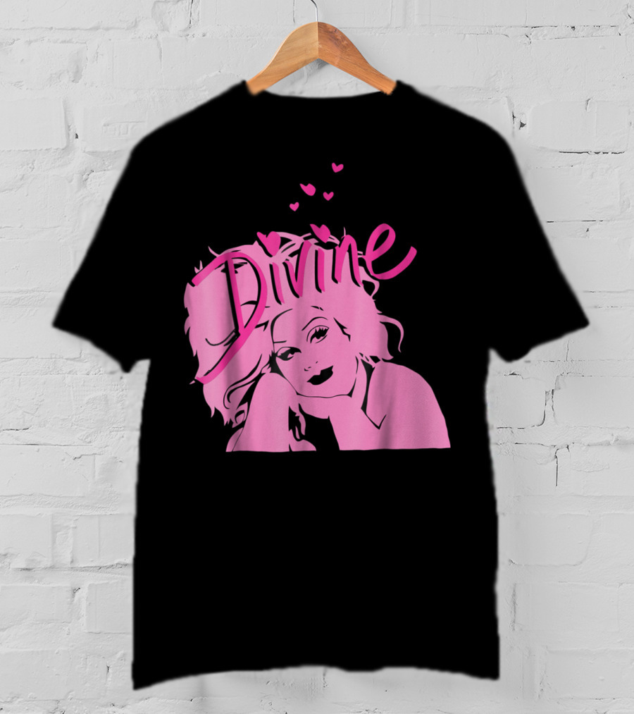 DIVINE John Waters Female Trouble Pink Portrait With Hearts T-Shirt