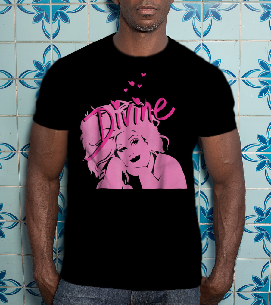 DIVINE John Waters Female Trouble Pink Portrait With Hearts T-Shirt