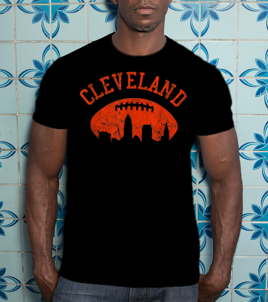 Cleveland City Skyline Football T-Shirt