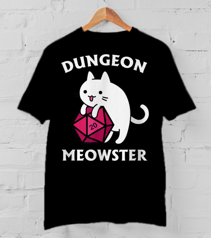 Dungeon Meowster Cat Hugging D20 Dice For Funny DnD Tabletop Gamer T-Shirt