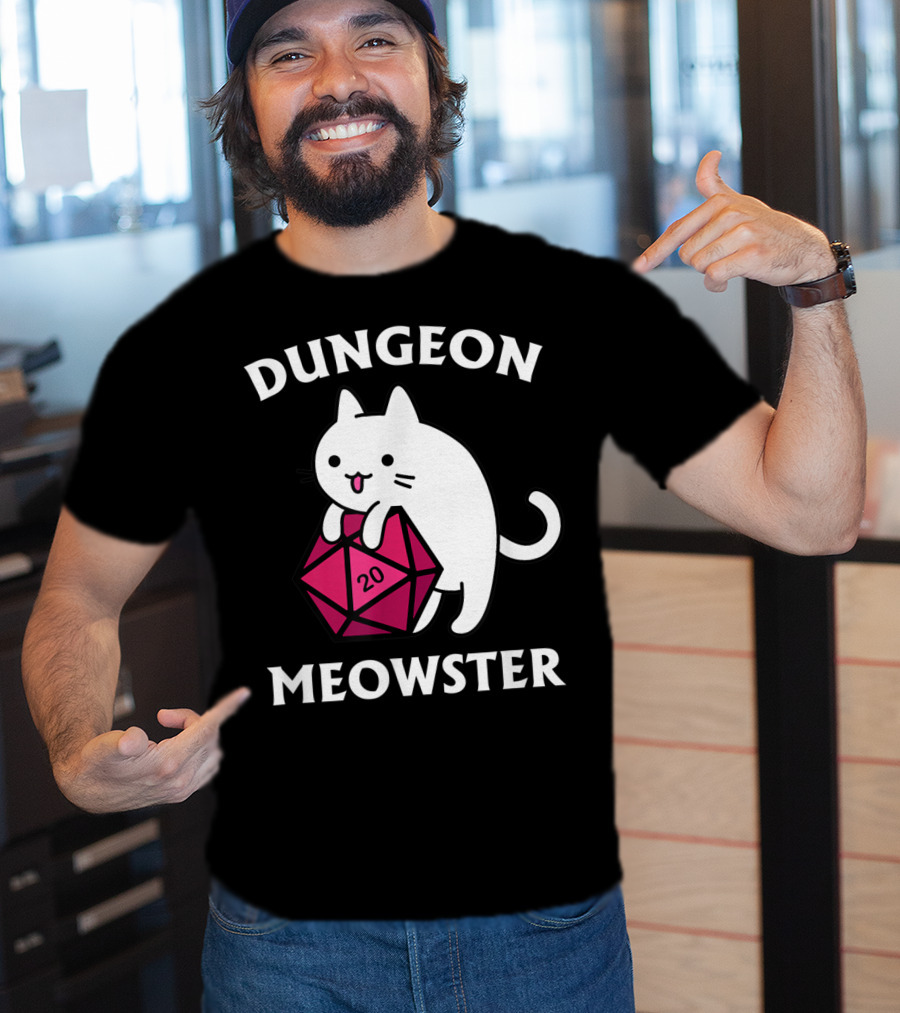 Dungeon Meowster Cat Hugging D20 Dice For Funny DnD Tabletop Gamer T-Shirt