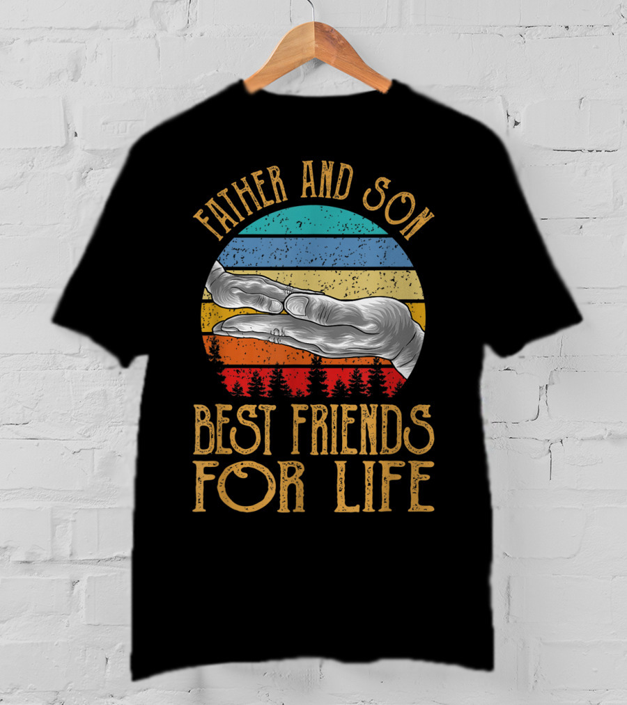 Father And Son Best Friends For Life Vintage Hands Retro Stripes T-Shirt