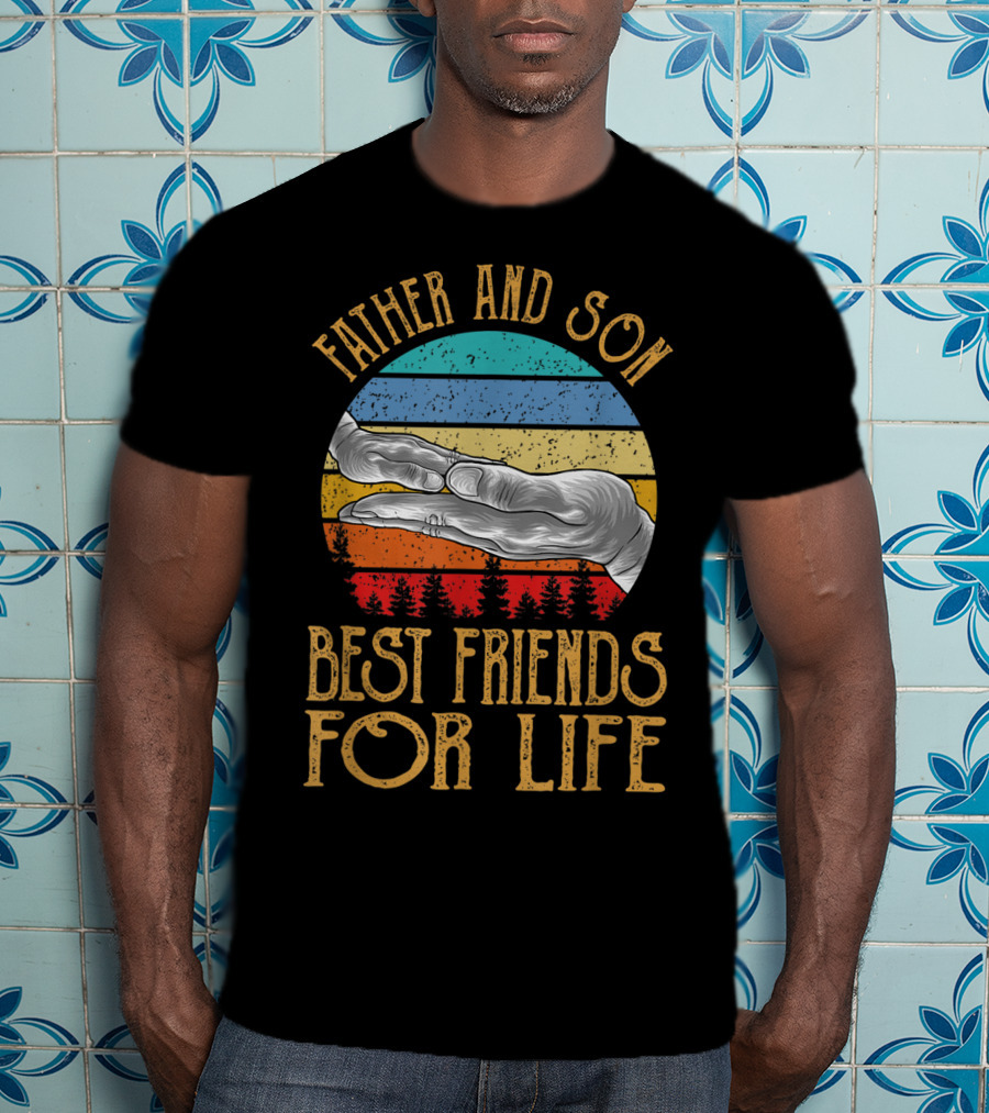 Father And Son Best Friends For Life Vintage Hands Retro Stripes T-Shirt