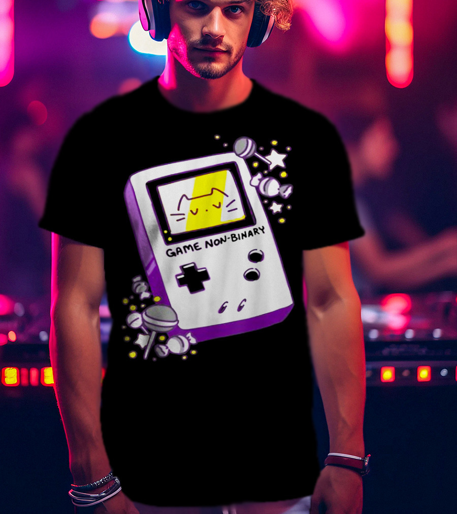 GAME NON BINARY Handheld Console With Cat And Stars T-Shirt